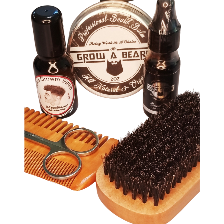AUGUST SPECIAL:  Dr. TopicOils Healthy Beard Growth & Care Kit (NOW Includes DermaRoller & FREE Manual Beard Massager)